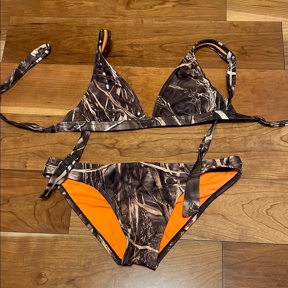 Camouflage Bikini Set with Orange Accents
